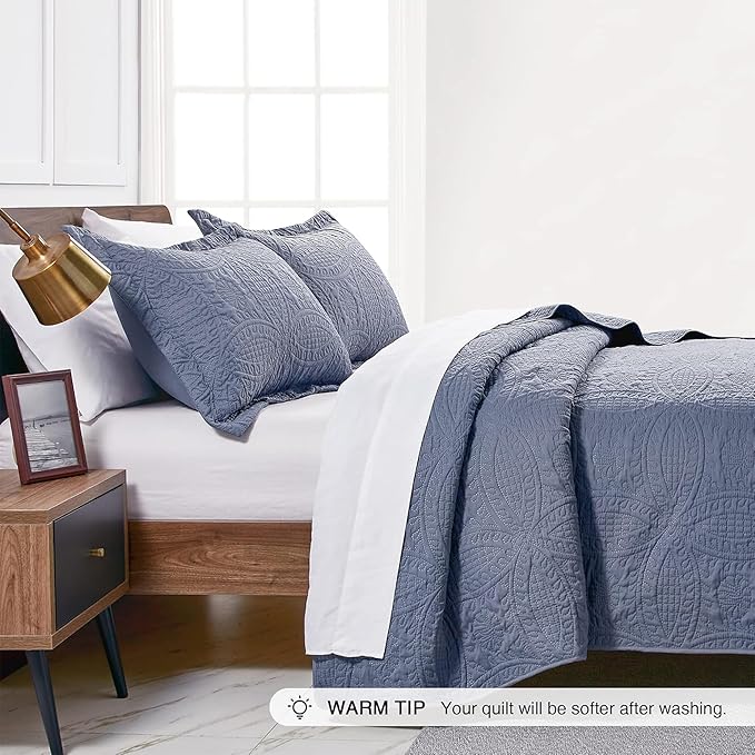 Love's cabin Quilts for Full Bed Blue Bedspreads Bedding Set - Image 4