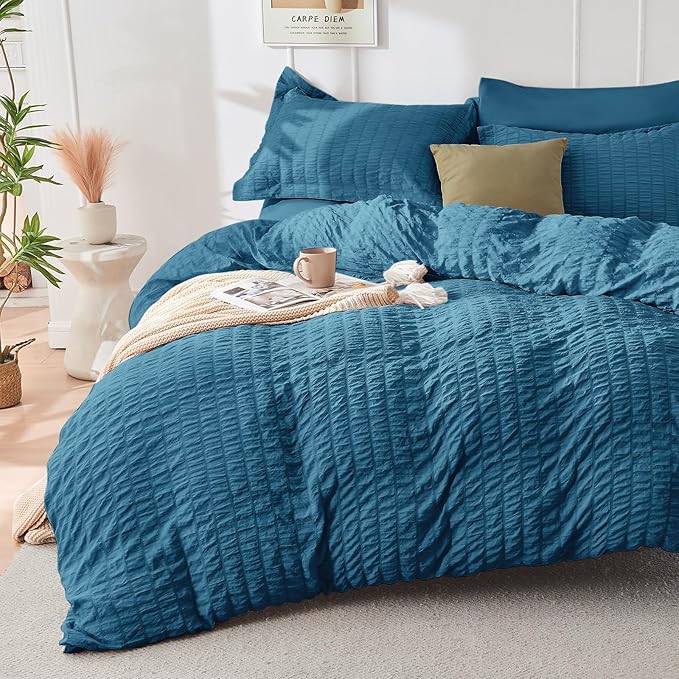 HYMOKEGE Teal King Size Comforter Set Seersucker 7 Pieces, All Season Luxury - Image 2