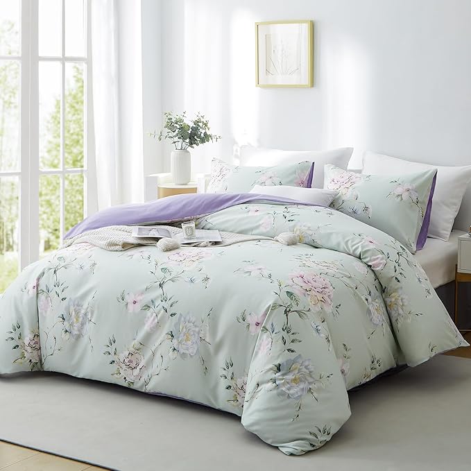 BOLINLIVING Floral Duvet Cover Queen Size 3 Pieces, Flower Duvet Cover - Image 2