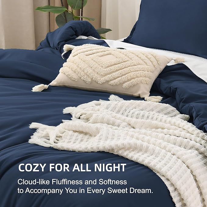 Litanika Navy Blue Comforter King Size, 3 Pieces Lightweight Solid Bedding - Image 7