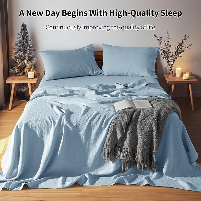 LBRO2M 100% Pure Linen Sheet Set Deep Pocket Up to 16" Bed Sheets Sets - Image 2