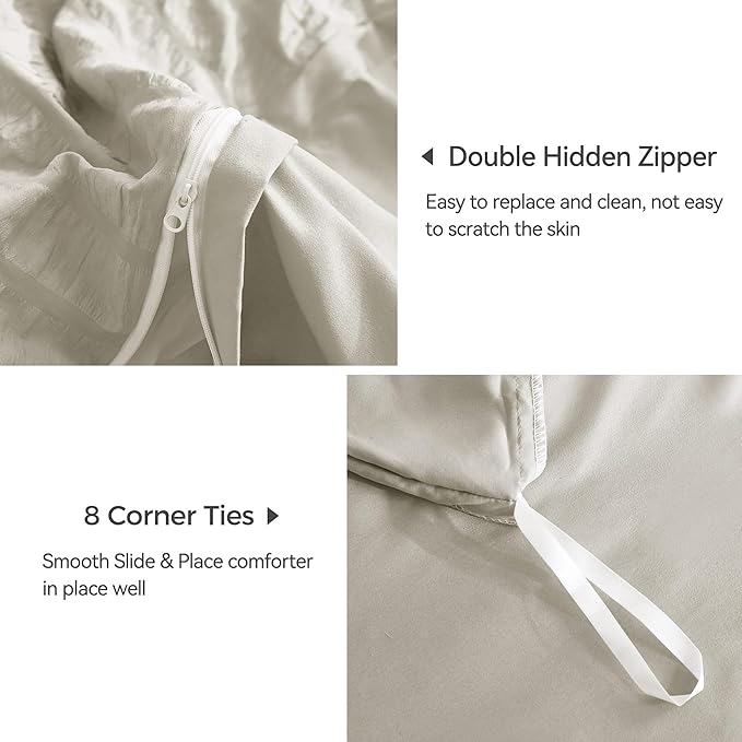 JELLYMONI Beige Duvet Cover King Size, Soft Breathable Seersucker Duvet Cover - Image 6