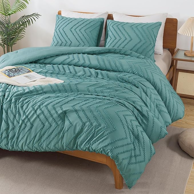 Andency Grayish Teal Comforter Set Queen Size, Boho Soft Warm Tufted Bedding - Image 7