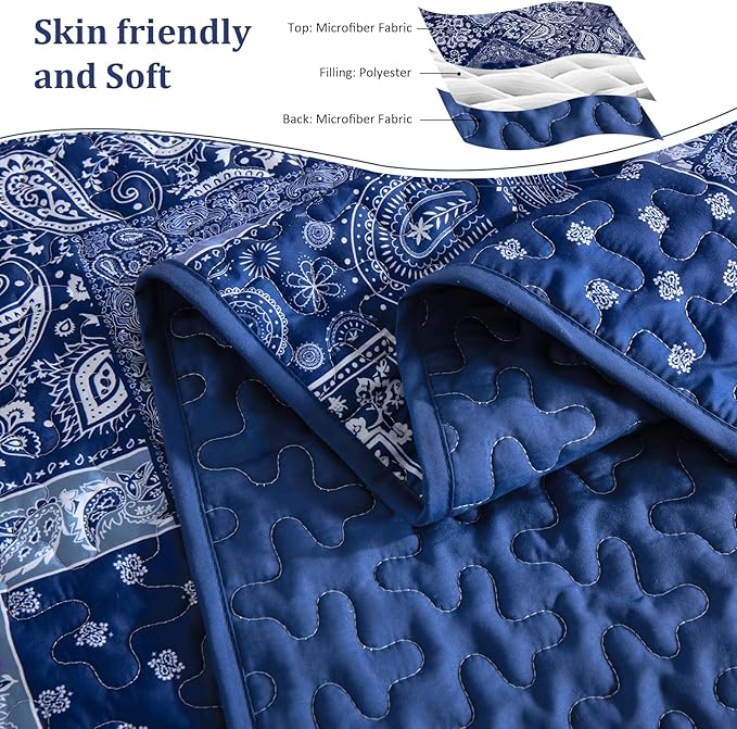Cottolester Queen Quilt Set 3 Pieces, Boho Farmhouse Bedspread Soft Microfiber - Image 4
