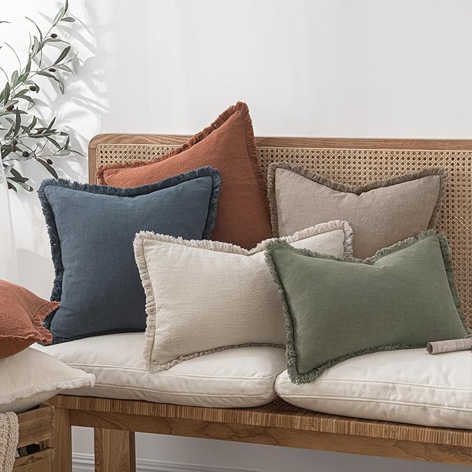 MIULEE Decorative Throw Pillow Covers Neutral Linen Fringe Throw Pillows Euro - Image 7