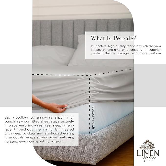 Linen Home 100% Cotton Percale Sheets California King Size, Deep Pocket - Image 4