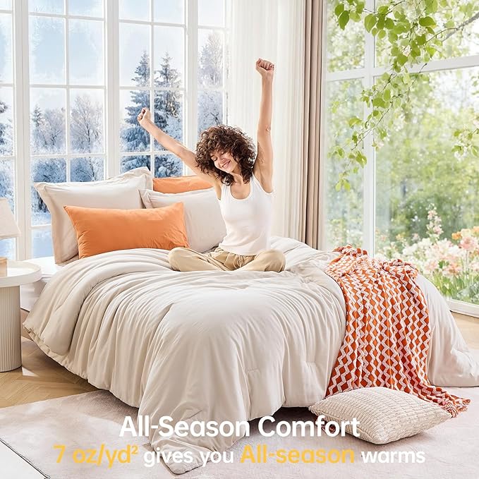 MUXHOMO Beige Twin/Twin XL Comforter Set, All Season Ultra Soft Down - Image 4
