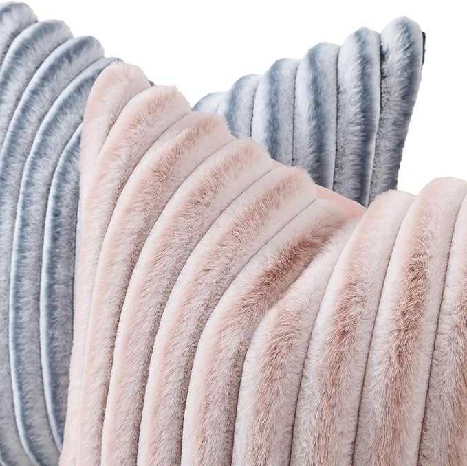 decorUhome Summer Cozy Faux Fur Throw Pillow Covers 16x16 Set of 2 Decorative - Image 2
