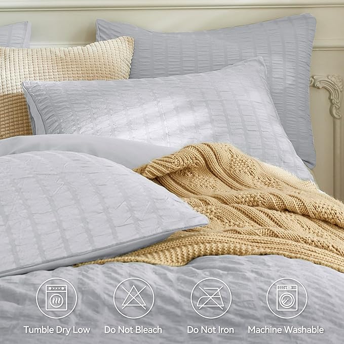 JELLYMONI Light Grey Duvet Cover Queen Size, Soft Breathable Seersucker Duvet - Image 4