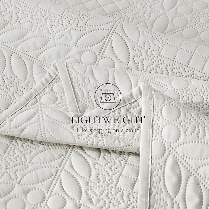 FLYMME Full Queen Quilt Bedding Set, Lightweight Beige White Bedspreads - Image 6
