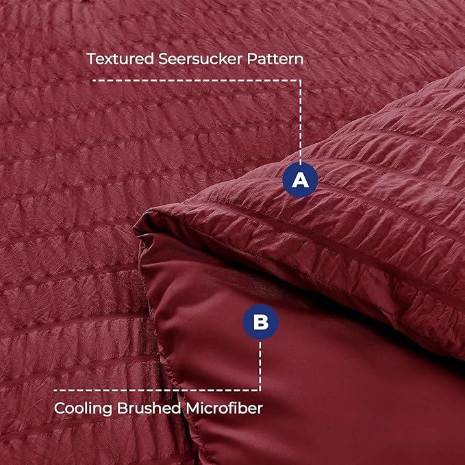 HYMOKEGE Burgundy Twin Comforter Set Seersucker 5 Pieces, All Season Luxury Bed - Image 4
