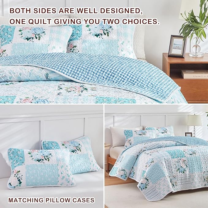 Joyreap 3 Pieces Floral Patchwork Quilt Set California King, 102x114 inches- - Image 4