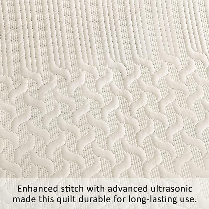 Yiran California King Size Beige Quilt Set Lightweight Oversized Bedspread - Image 5