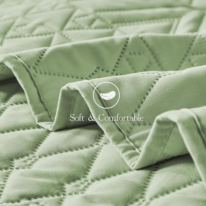akkialla Twin Size Quilt Bedding Set, Sage Green Lightweight Microfiber Soft - Image 7
