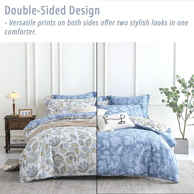 LEMIROE Vintage Botanical Cotton Comforter Queen Size 3PC - Image 4