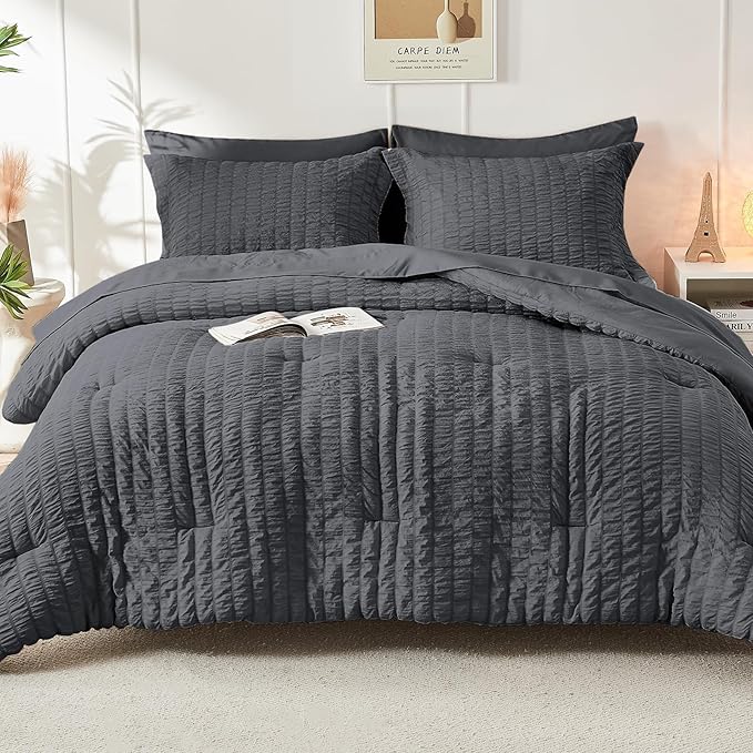 HYMOKEGE California King Comforter Set Seersucker 7 Pieces, All Season Luxury - Image 9