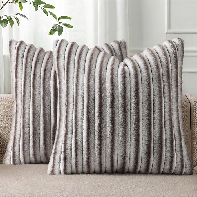 Pallene Faux Fur Plush Throw Pillow Covers 24x24 Set of 2, Luxury Soft Fluffy by PALLENE