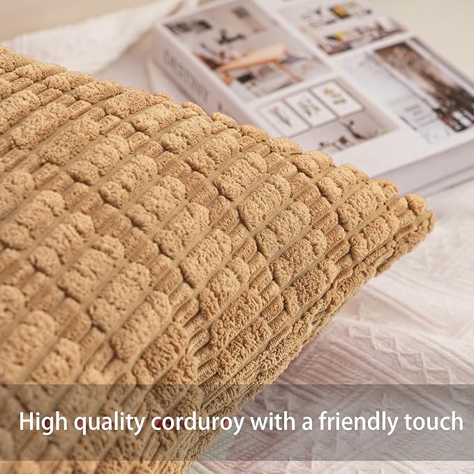 Aegero Pack of 2 Corduroy Decorative Throw Pillow Covers 26x26 InchSoft Striped - Image 2