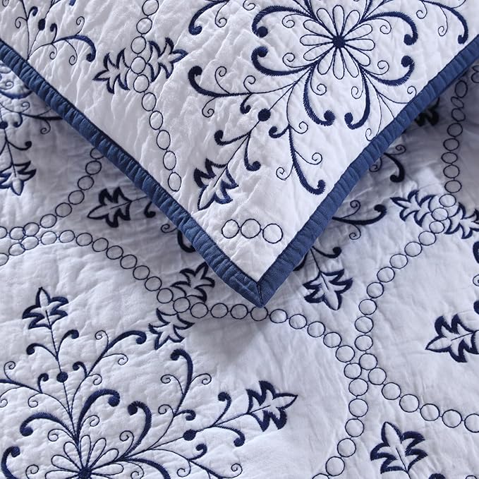 ROOMLIFE Quilt Set Full Size 3D Floral Embroidery Pattern 3-Piece Cotton - Image 8