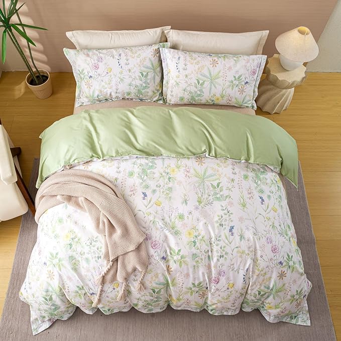 OAITE Duvet Cover Set Queen Size Floral Pattern Ultra Soft 100% Cotton Duvet - Image 4