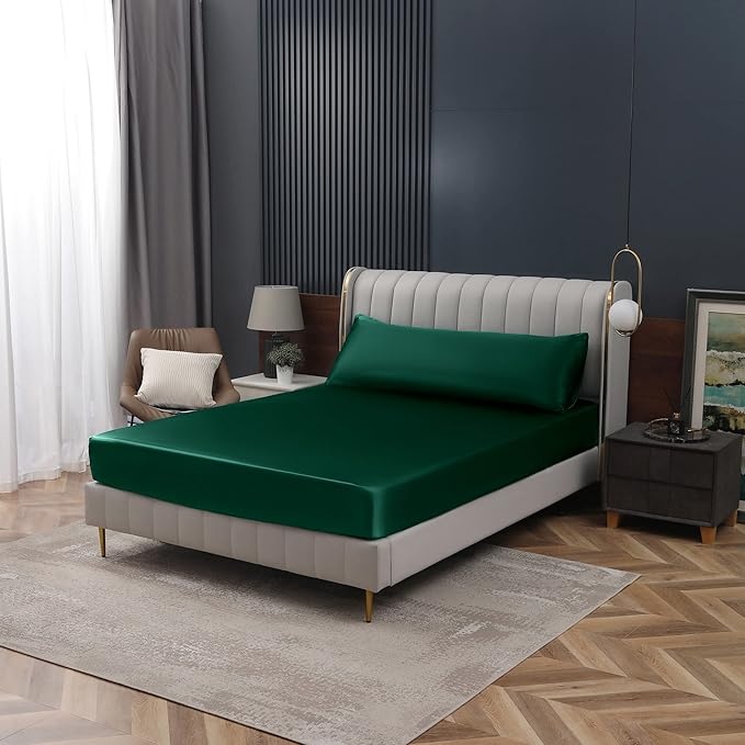 Homiest Blackish Green Satin Fitted Twin Size Bed Sheet, Deep Pocket, Luxury & - Image 7