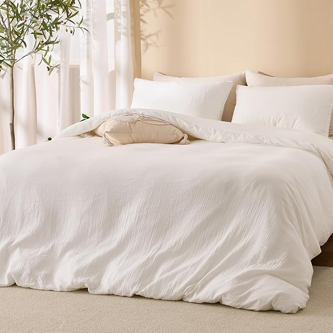 Off White Duvet Cover Queen Size, 100% Sandwashed Cotton Soft Queen Duvet Cover - Image 2
