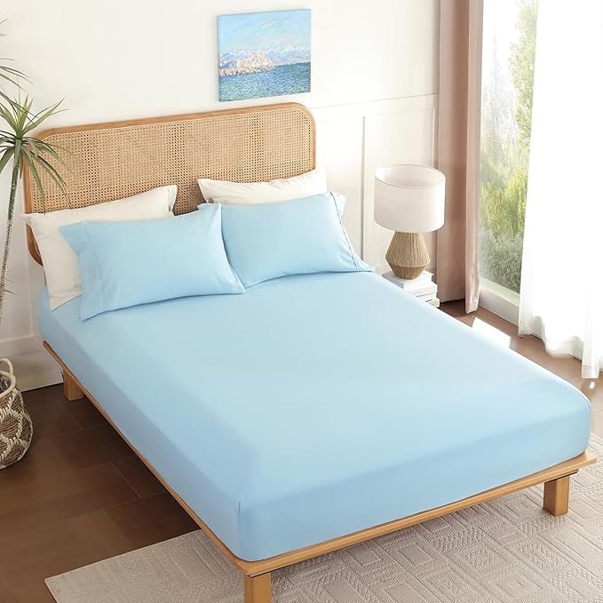 Kids Sheets Twin Size Soft Breathable Microfiber Bed Sheets Blue Bedding 16'' - Image 7