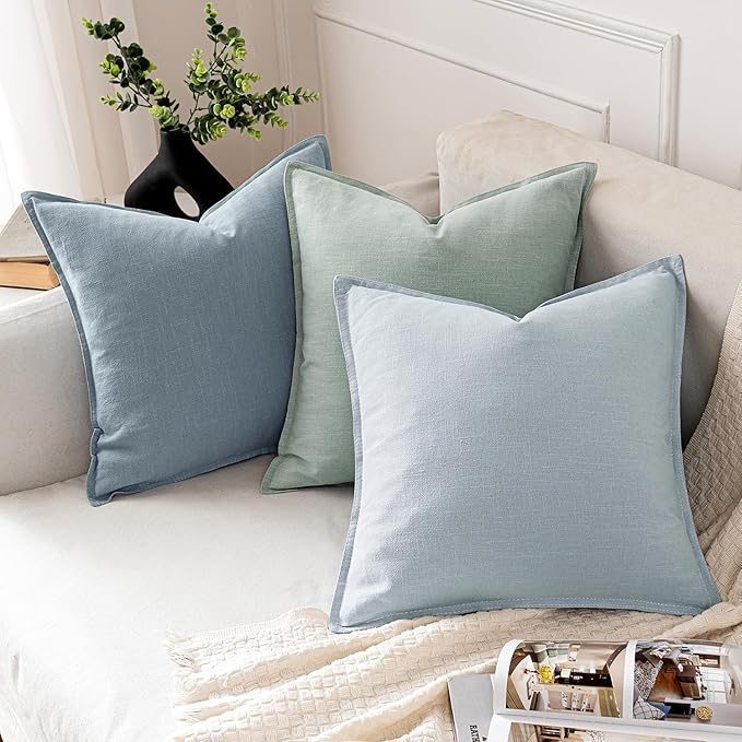MIULEE Decorative Linen Pillow Covers 18x18 Inch Light Blue ​Boho Farmhouse​ - Image 4