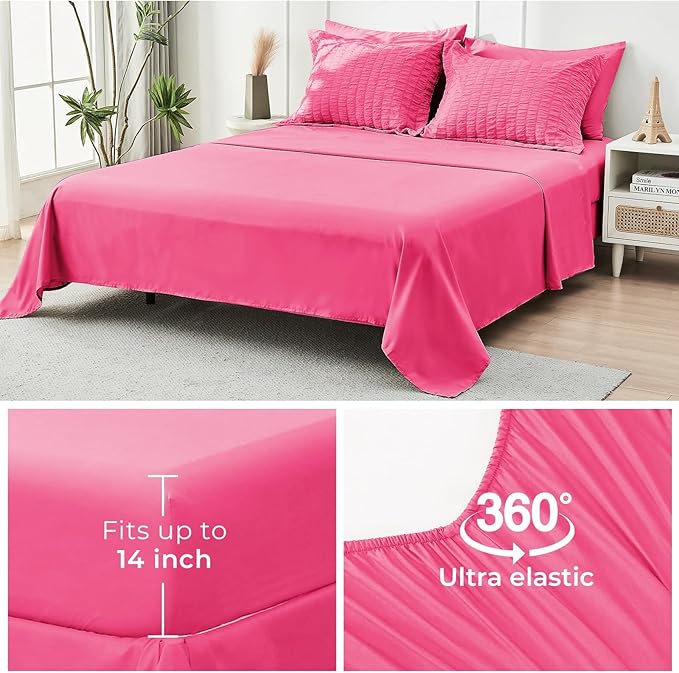 HYMOKEGE Hot Pink California King Comforter Set Seersucker 7 Pieces, All Season - Image 7