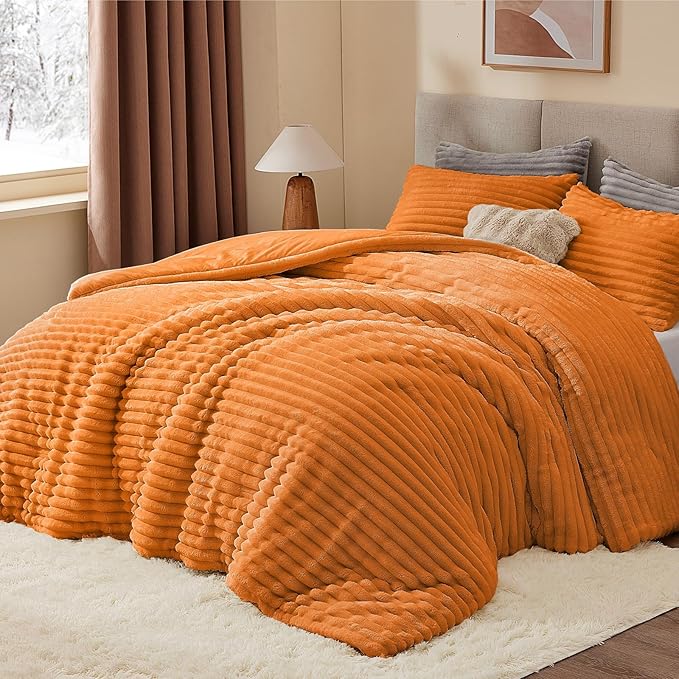 BEDELITE Fleece California King Comforter Set -Super Soft & Warm Fluffy Burnt - Image 3