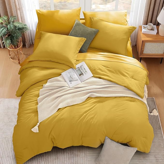 WRENSONGE King Size Comforter Set- 7 Pieces Soft Yellow Bed in a Bag - Image 2