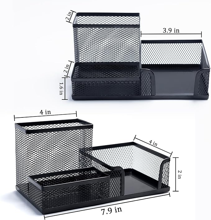 4 Pieces Mesh Pen Holder Desk Organizers and Accessories for Deskop Organizer,3 Compartments Black Pencil Holder for Office Supplies,Gifts for Colleague-DeskoryOffice