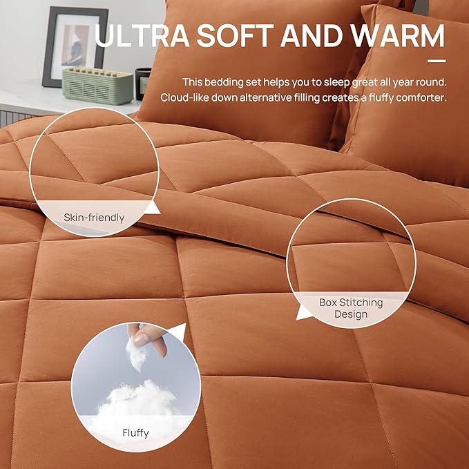 Love's cabin King Size Comforter Set Terracotta, 7 Pieces King Bed in a Bag - Image 5