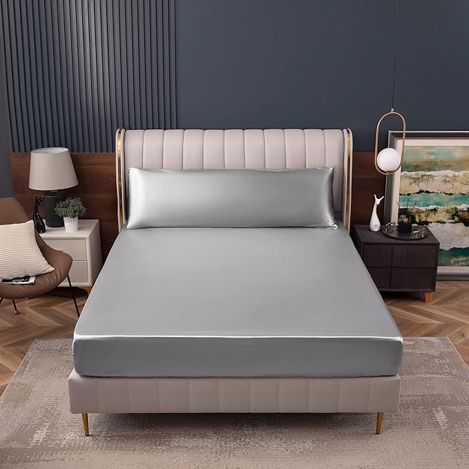 Homiest Luxury Light Grey Satin Fitted Sheet - Image 7