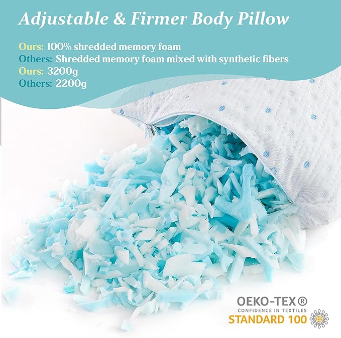 Dreamood Cooling Body Pillow Firmer 3200g 100% Shredded Memory Foam Body Pillows - Image 3