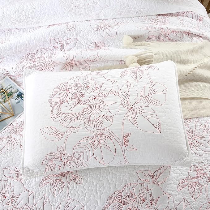 ROOMLIFE Quilt Set Full Size 3D Floral Embroidery Pattern 3-Piece Cotton - Image 5