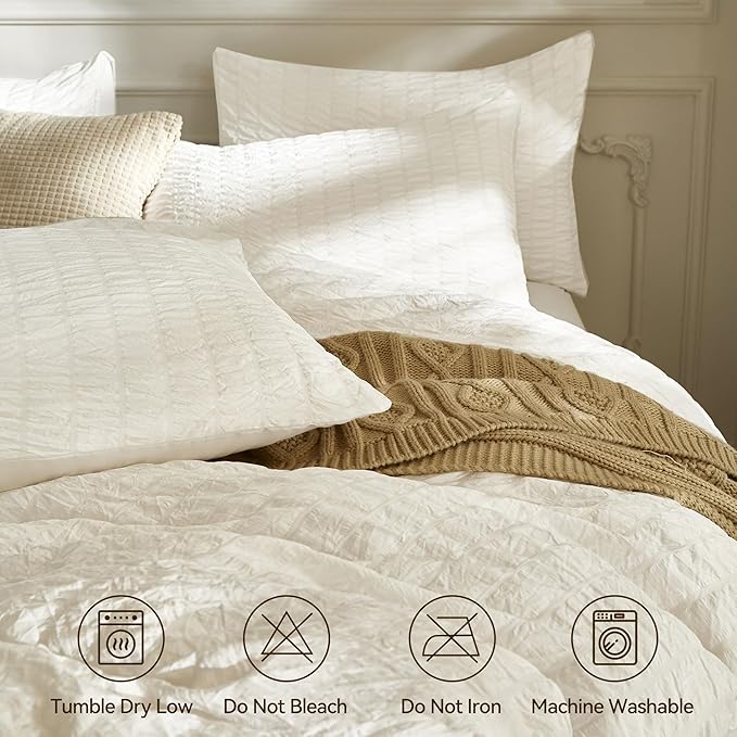 JELLYMONI White Duvet Cover Full Size, Soft Breathable Seersucker Duvet Cover - Image 4