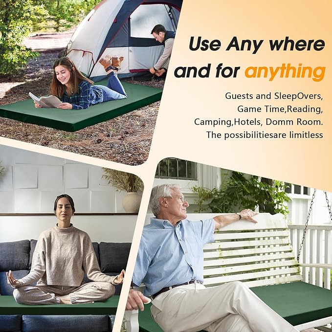CYMULA Camping Cot Mattress 2in Memory Foam Sleeping Pad, Soft Warm Non-Slip - Image 7