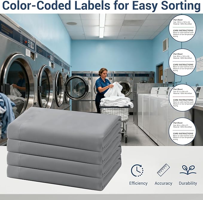 Bulk Twin Flat Sheets Only, 6 Pack Quick Sort Top Bed Sheet, Color-Coded Label - Image 4