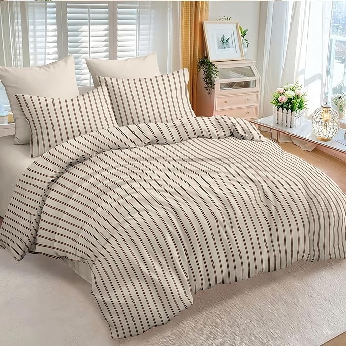 Nayoroom Striped Duvet Cover Queen Size Brown Stripe Duvet Cover Dorm Bedding - Image 2