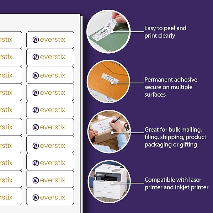 1" x 2-5/8", 100 Sheets, 3000 Mailing Address Labels, White Sticker Labels for Laser & Inkjet Printers, Permanent Adhesive-DeskoryOffice