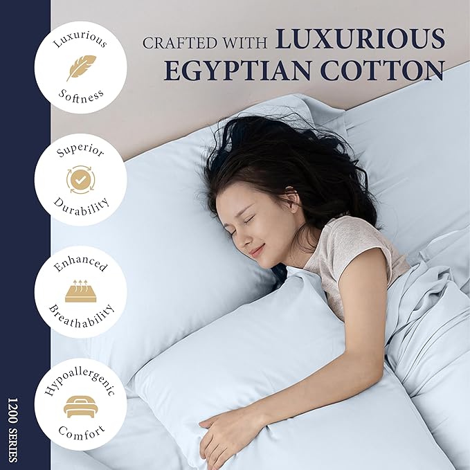 100% Egyptian Cotton Pillow Cases King Size Set of 2 - Image 2