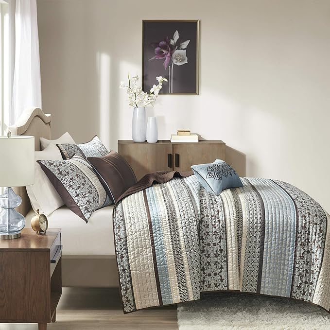 Madison Park Quilt Set Luxurious Jacquard Stripes Design - Image 10
