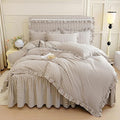 mixinni Tan Gingham Ruffle Duvet Cover Twin Size 3 Pieces – 100% Washed Cotton by mixinni