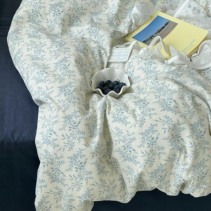 MKXI Queen Duvet Cover Set Blue White Floral Print - Image 8