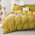 HYMOKEGE Mustard Yellow Duvet Cover Full Size, Ultra Soft 3-Piece Seersucker by HYMOKEGE