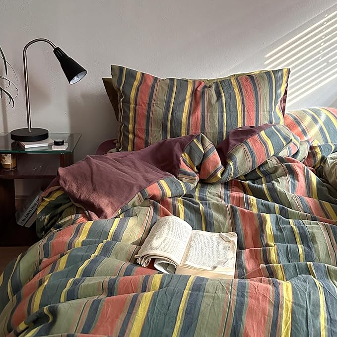 mixinni Vintage Striped Duvet Cover Set Queen Size - Image 2