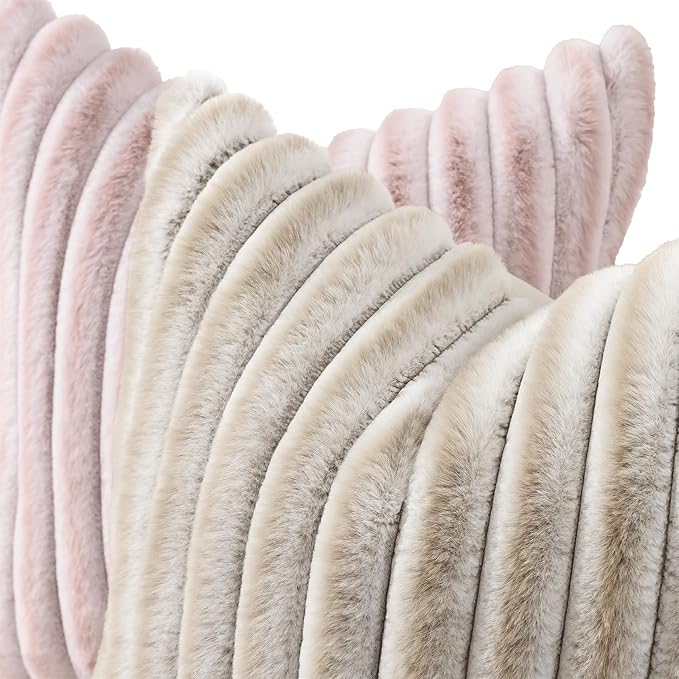 decorUhome Summer Cozy Faux Fur Throw Pillow Covers 24x24 Set of 2 Decorative - Image 2