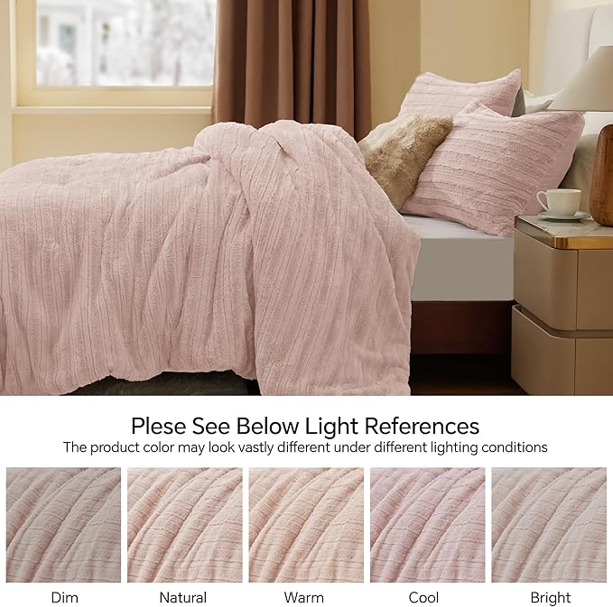BEDELITE Fleece Twin Comforter Set -Super Soft & Warm Fluffy Pink Faux Fur - Image 8