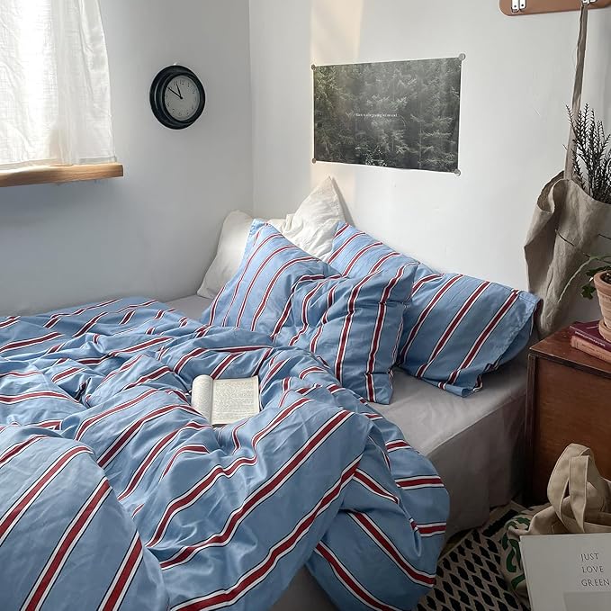mixinni Vintage Striped Blue Duvet Cover King by mixinni